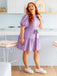 [Plus Size] Lavender 1950s Puff Sleeve Shirt Dress