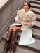 Cream 1950s Multi-Layer Fur Collar Patchwork Coat