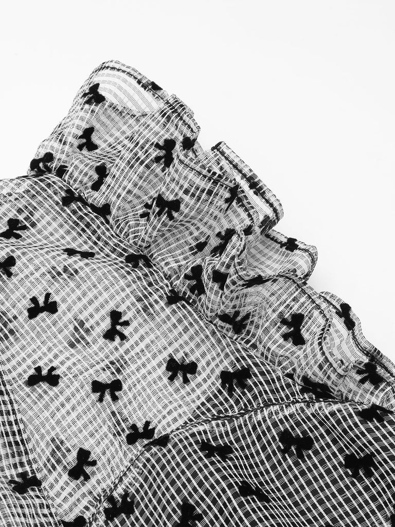 [US Warehouse] Black 1930s Mesh Bow-knot Patchwork Jumpsuit