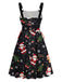 Black 1950s Christmas Print Lace-Up Dress