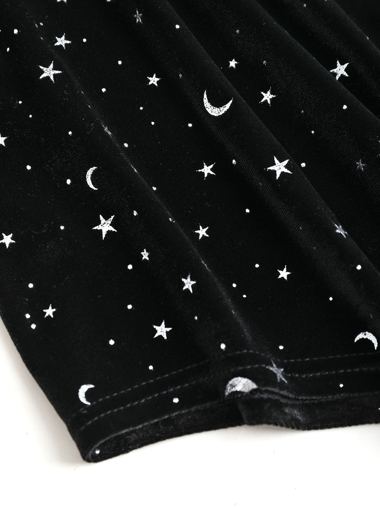 [Plus Size] Black 1960s Star V-Neck Velvet Dress