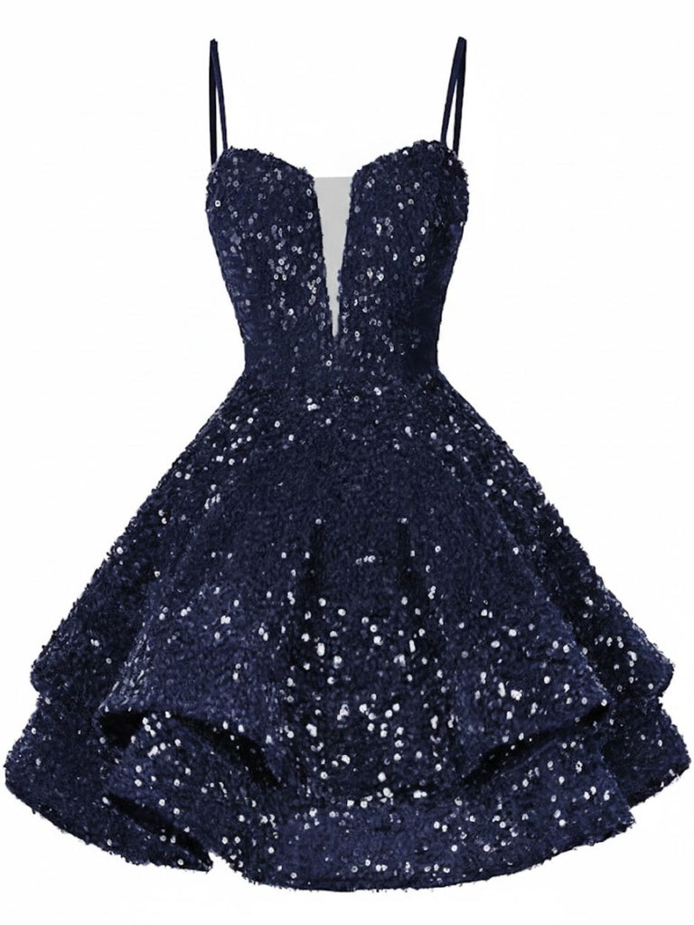 Red 1950s Sequin Deep V-Neck Lace-UP Mini Party Dress