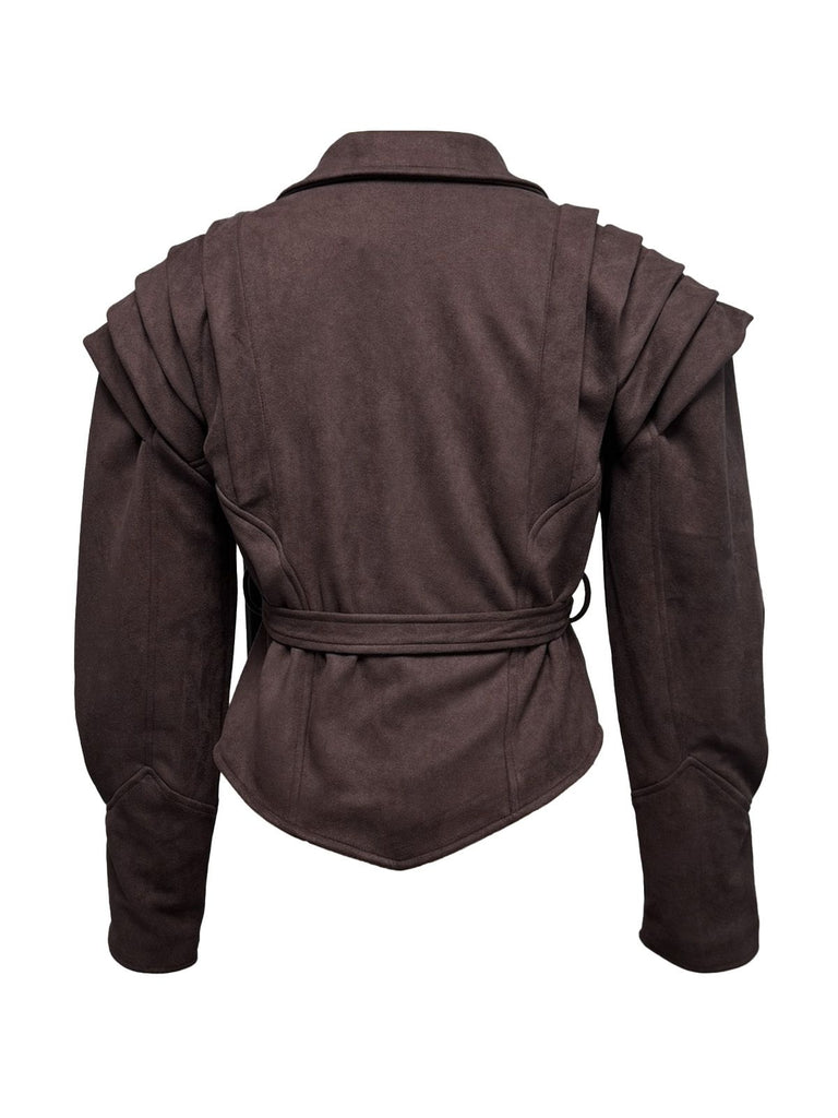 1980s Solid Button V-Neck Lace-Up Jacket