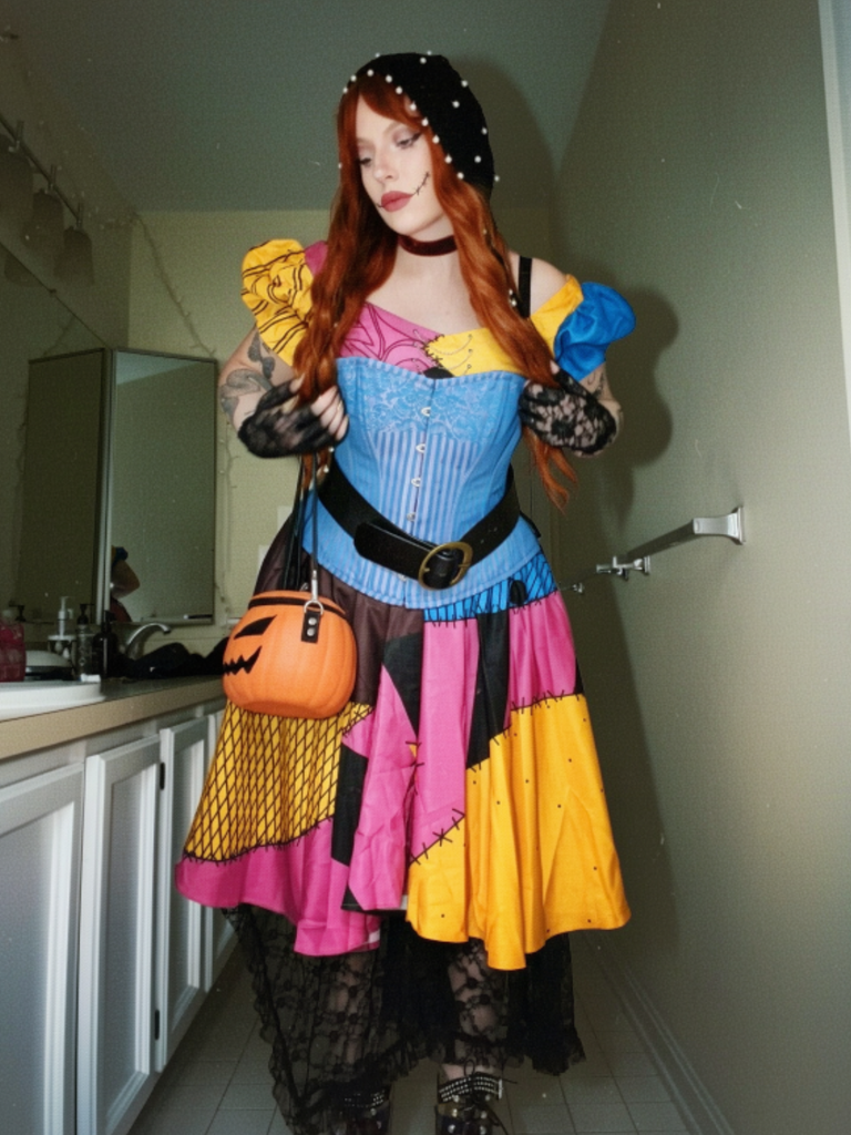 Multicolor 1950s Sweetheart Neck Patchwork Sally Dress