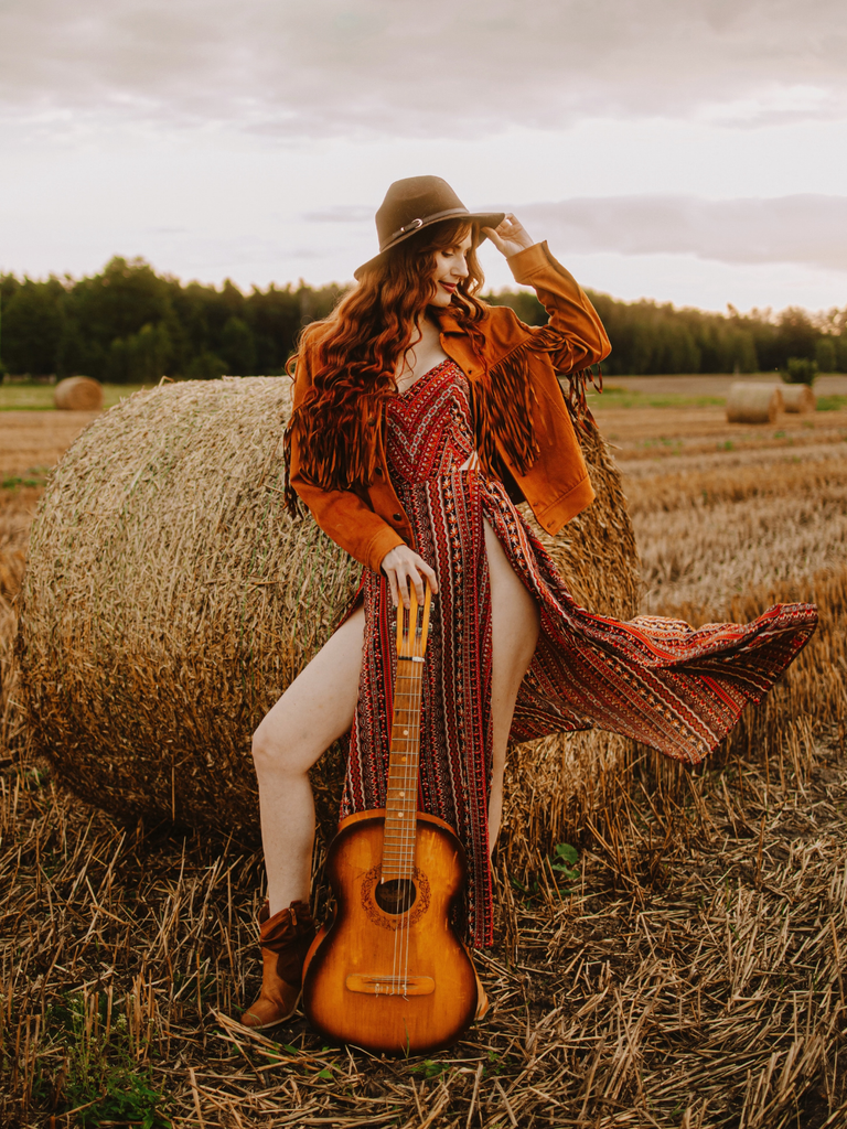 1970s Boho Style Spaghetti Strap Maxi Dress
