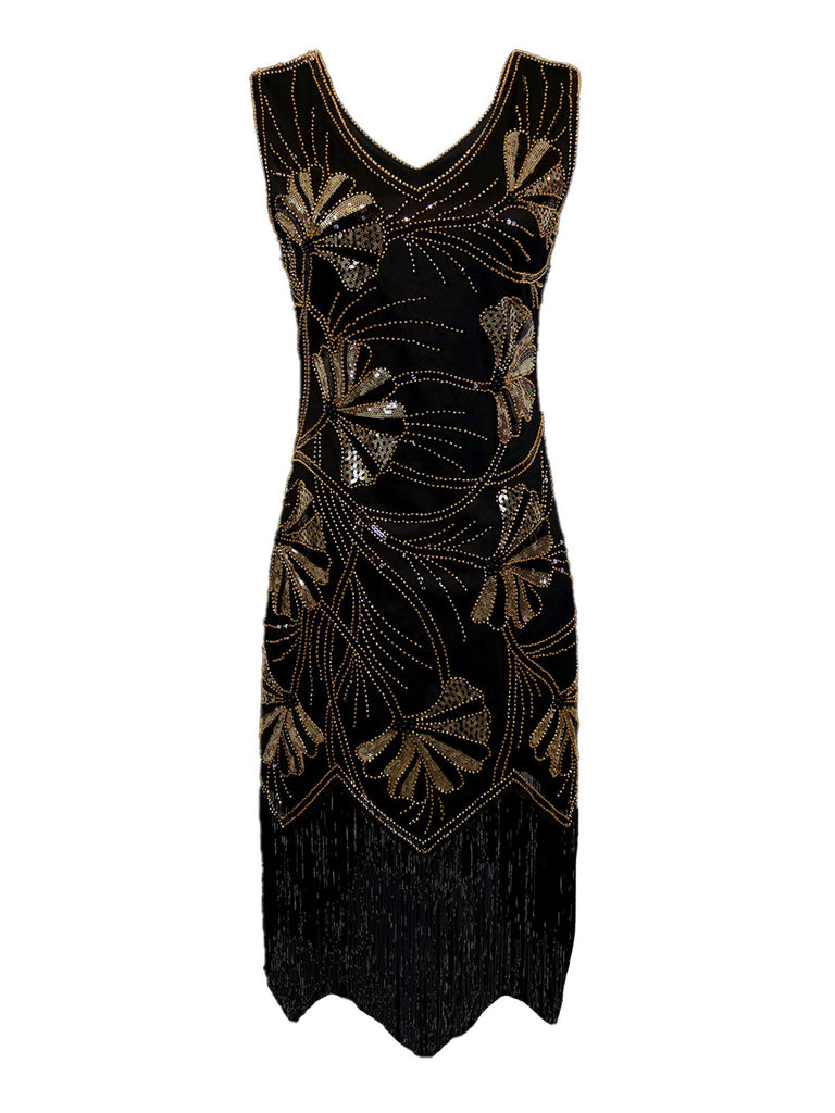 1920s V-Neck Sequined Beading Flapper Dress