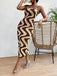 Beige 1970s Boho Irregular Print Knit Dress