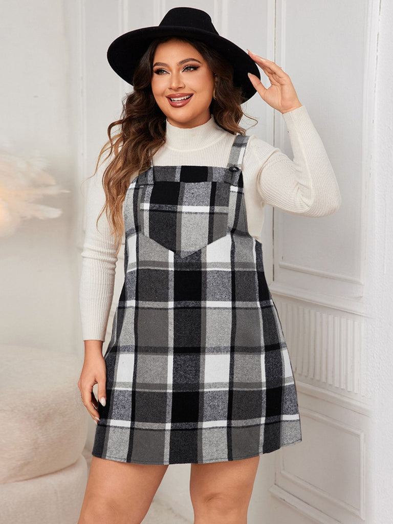 [Plus Size] 1940s Plaid Button-Strap Pinafore Dress