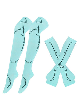 Halloween Stitched Print Fingerless Gloves & Socks