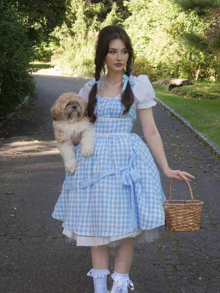 Blue 1950s Spaghetti Strap Plaids Bow Decor Dress