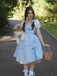 Blue 1950s Spaghetti Strap Plaids Bow Decor Dress