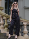 Black 1950s Sleeveless Buttoned Solid Jumpsuit