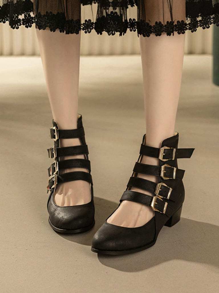 Round Toe Low Chunky Heel Cut-Out Boots