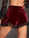 [Pre-Sale] Red 1970s Solid Velvet Lace Pleated Shorts