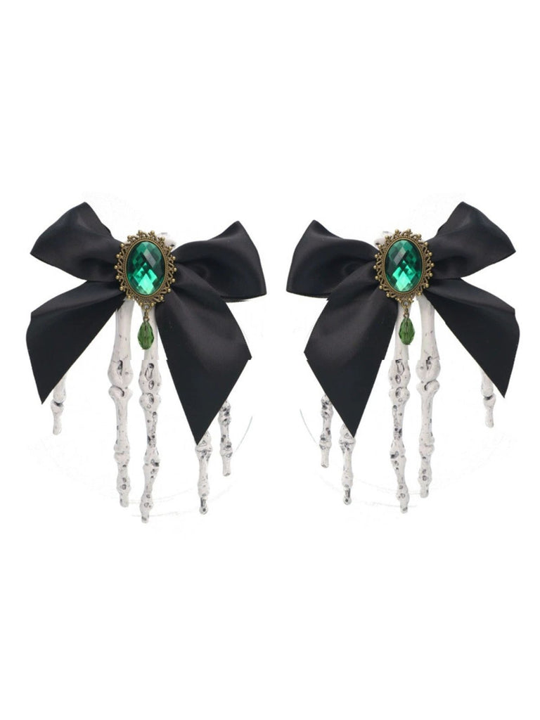Black Gothic Bow Skeleton Hand Hair Clip