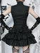 Black 1980s Steampunk Solid Zipper Belted Dress