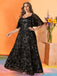 [Plus Size] Black 1930s Sequined Short Sleeves Maxi Dress