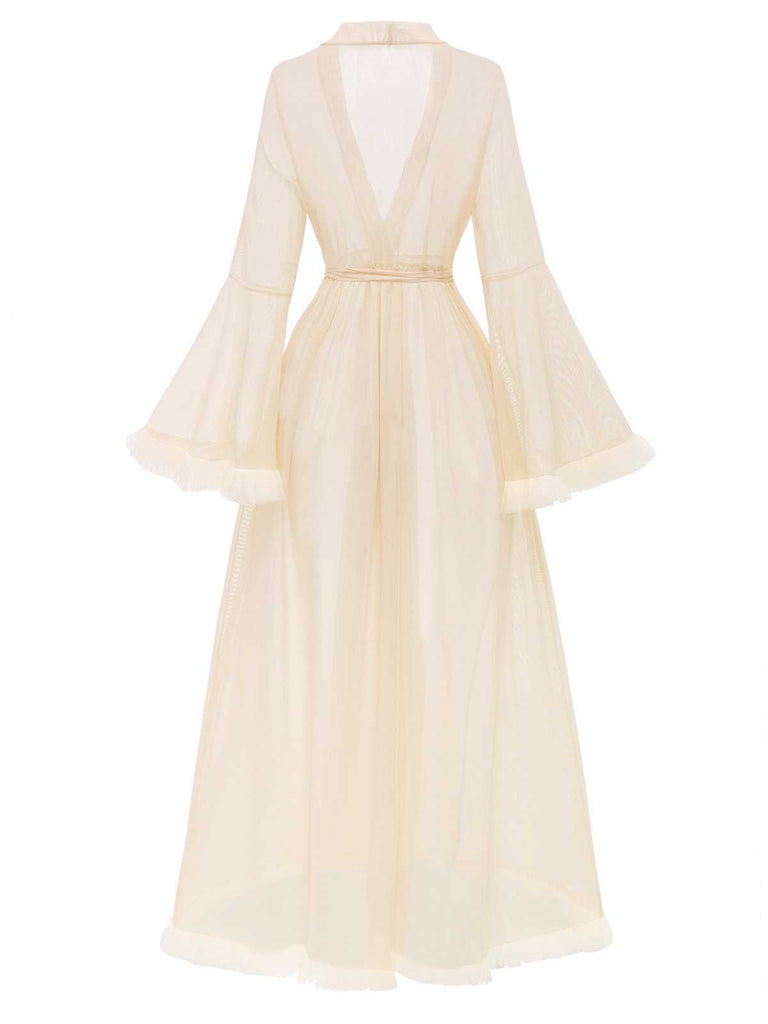 1950s Sheer Flared Sleeve Belted Long Robe