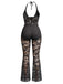Black 1970s Halter Deep V-Neck Lace Jumpsuit