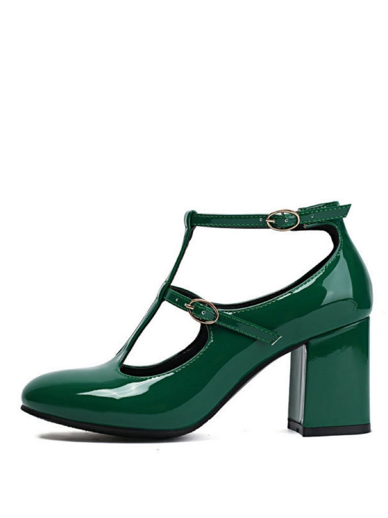 Patent T-Strap High Heel Pumps