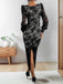 Black 1960s Square Neck Lace Bodycon Dress