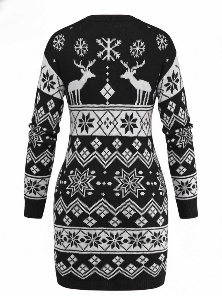 1960s Christmas Reindeer Snowflake Jacquard Knit Dress