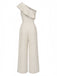 Beige 1970s One-Shoulder Tiered Ruffles Jumpsuit