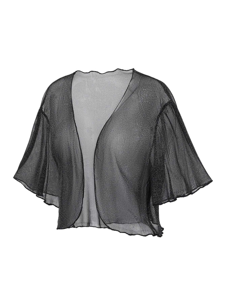 [Plus Size] Black 1970s Sheer Mesh Cardigan