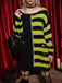 1980s Halloween Lace-Up Striped Distressed Knit Sweater