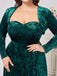 [Plus Size] 2PCS Green 1940s Velvet Sweetheart Mesh Dress & Coat