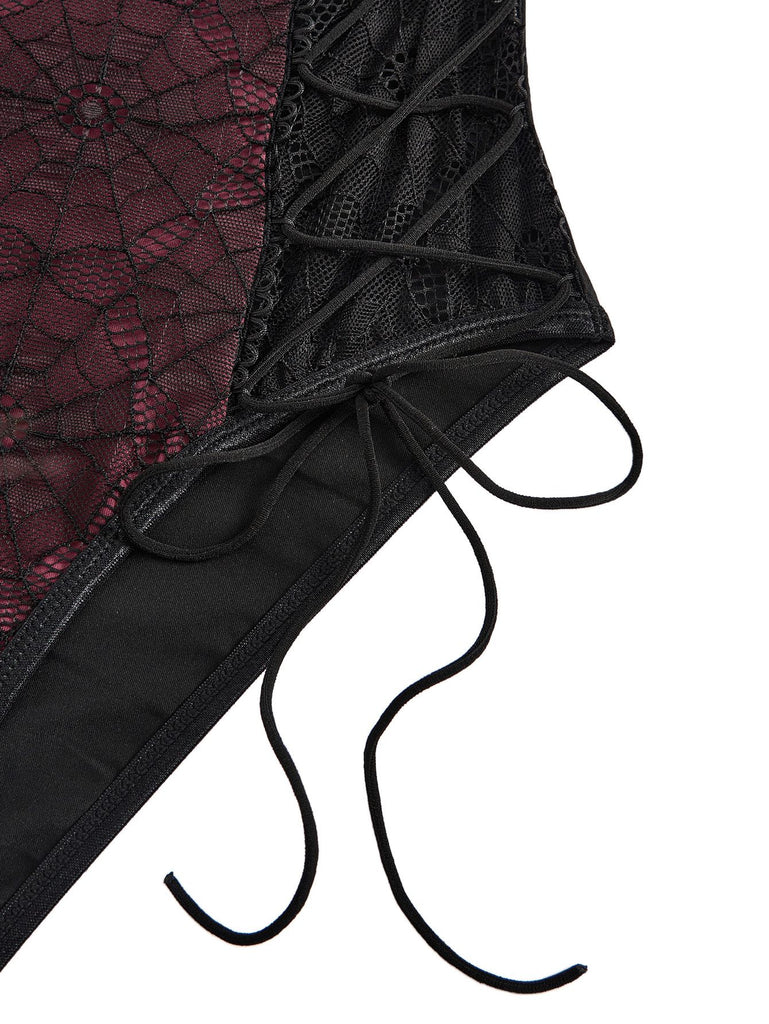 1970s Lace Spiderweb Punk Underwire Shapewear Bodysuit