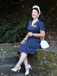 Pure Cotton Blue 1940s Puff Sleeves Floral Dress
