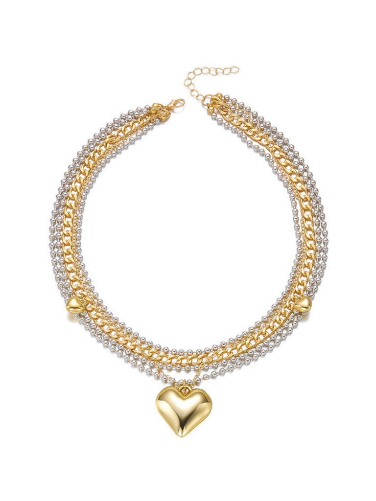 Gold Heart Pendant Layered Necklace