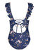 Multicolor 1950s Floral Ruffled Back Cut-Out Swimsuit