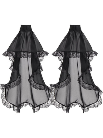 Black Lace Trimmed Chiffon Long Flared Sleeves