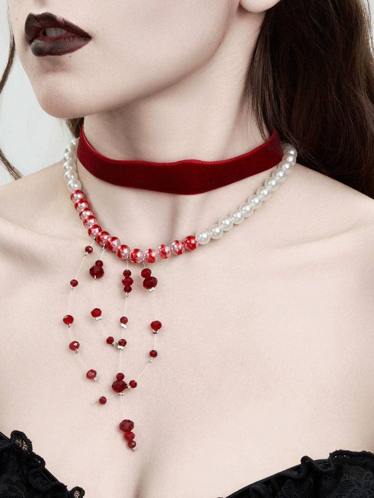 Red Gothic Vampire Velvet Choker Necklace
