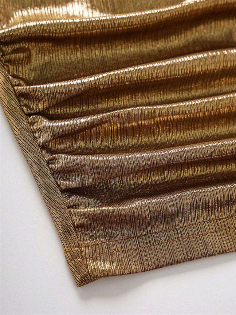 Gold 1960s Bow Sleeveless Ruched Stretch Top
