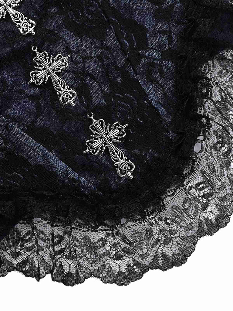 Purple 1980s Gothic Cross Velvet Lace Camisole