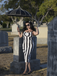 Black 1960s Vertical Stripe Straps Pencil Dress