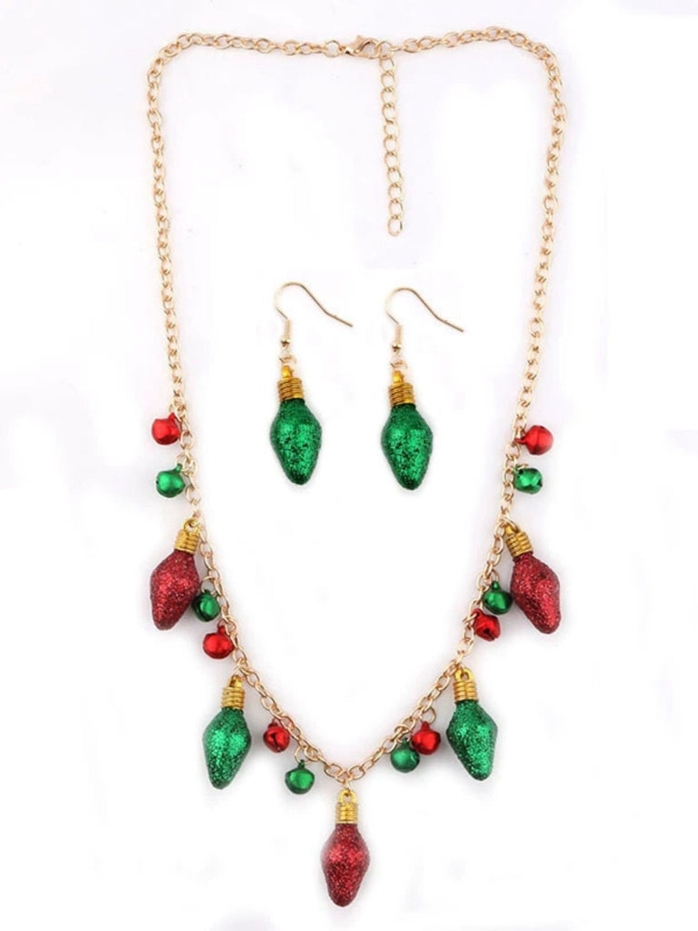 Christmas Light Bulb Bell Necklace & Earrings Set