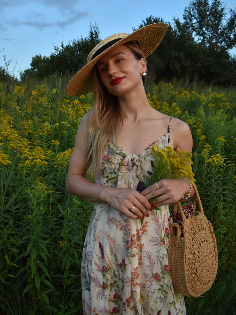 Multicolor 1930s Floral V-Neck Bohemian Slip Dress