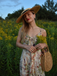 Multicolor 1930s Floral V-Neck Bohemian Slip Dress