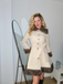 Cream 1950s Fur Collar Patchwork Coat