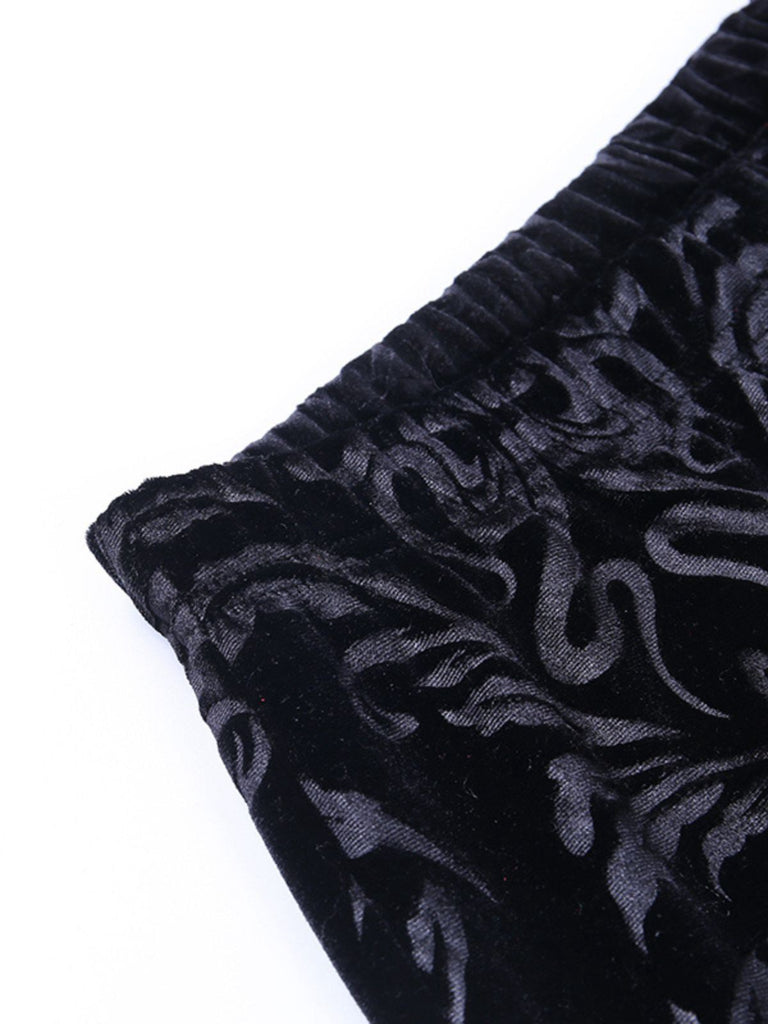 Black 1980s Punk Vine Print Velvet Bootcut Pants