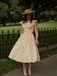 Light Yellow 1950s Stripe Ruffle Collar Tie Waist Dress
