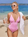 Pink 1950s Spaghetti Strap High-Leg Solid Swimsuit