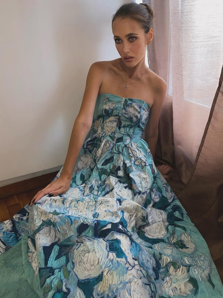 Pale Green 1950s Water Lily Sweetheart Strapless Dress