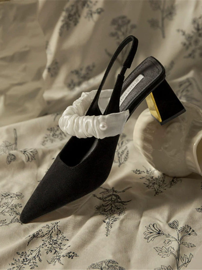 Black Pointed Closed Toe Chunky heel Sandals