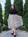 Black 1950s 3D Floral Ruffle A-line Dress