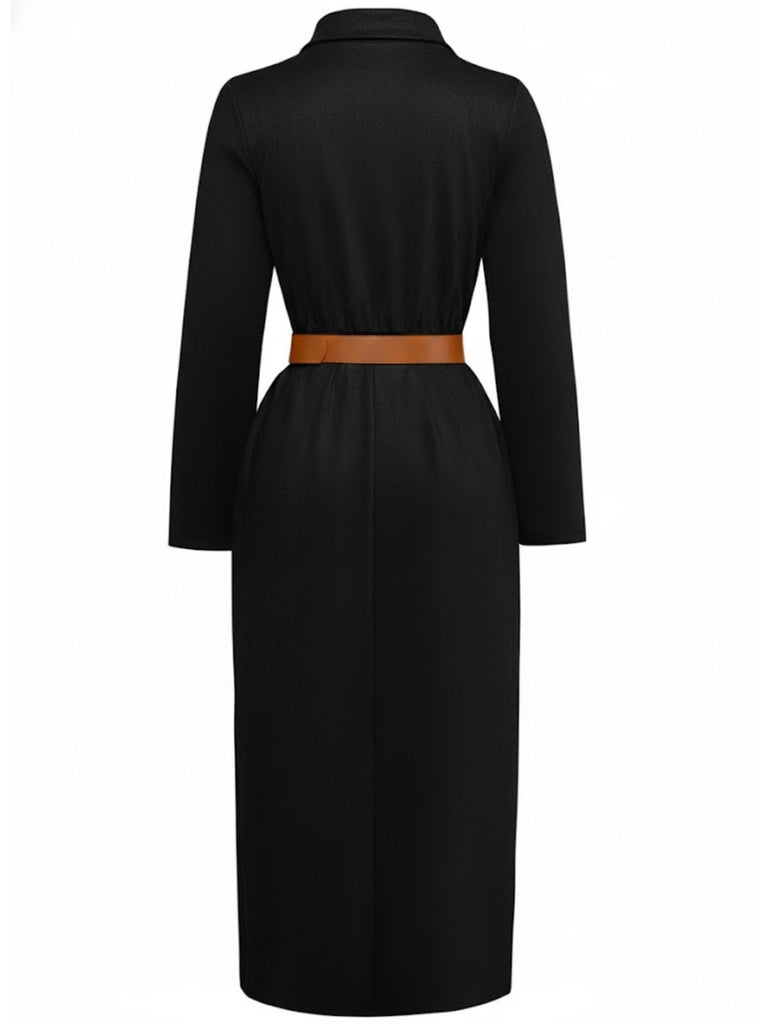 1930s Suede Button-Front Belted Shirt Dress